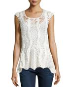 Crewneck Open-knit Tunic, Eggshell