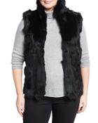 Stand-collar Rabbit-fur Vest, Black,