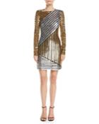 Long-sleeve Sequined Stretch-tulle Mini Cocktail Dress
