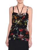Strappy Cosmic Floral Tank Top, Blue