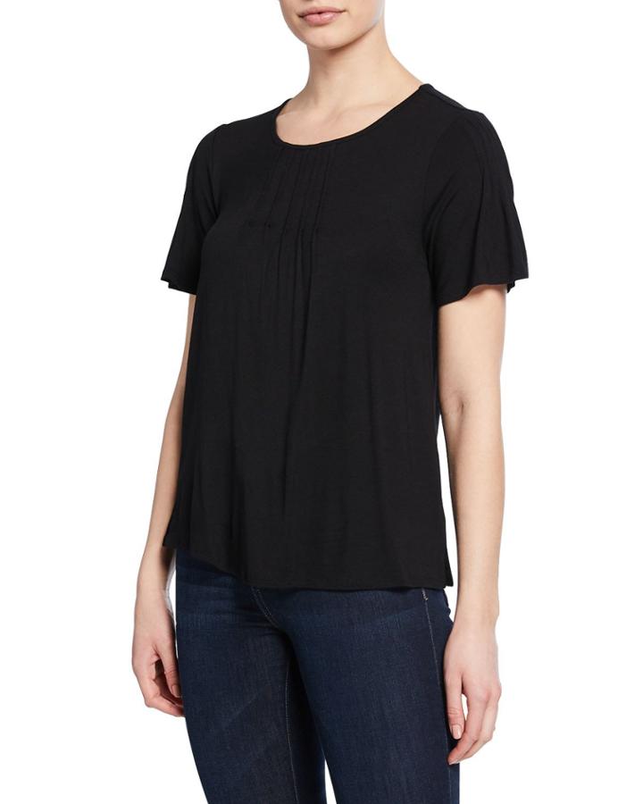 Scoop-neck Short-sleeve Top With Pintuck Details