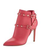 Rockstud Smooth Pointed Bootie, Hot Pink