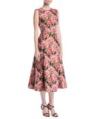 Sleeveless Floral-jacquard Fit-and-flare
