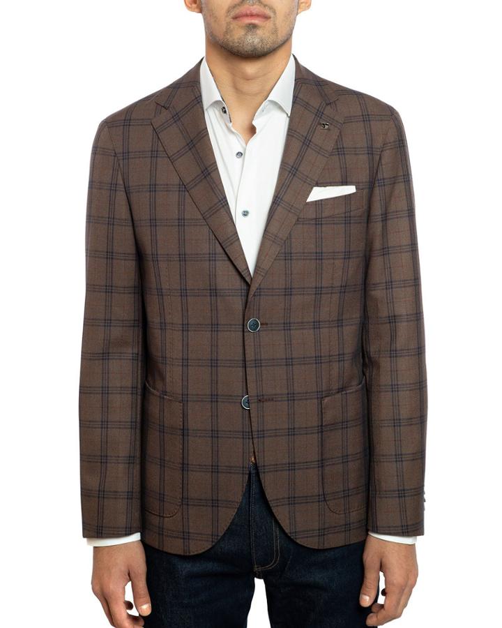 Men's Slim-fit Windowpane Check Sport Coat With Elbow Patches
