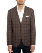 Men's Slim-fit Windowpane Check Sport Coat With Elbow Patches
