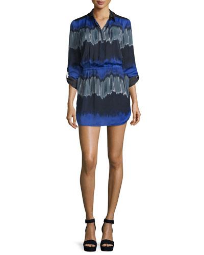 Long-sleeve Printed Shirtdress, Wisteria