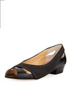 Impero Cutout Peep-toe Flat, Black Pattern