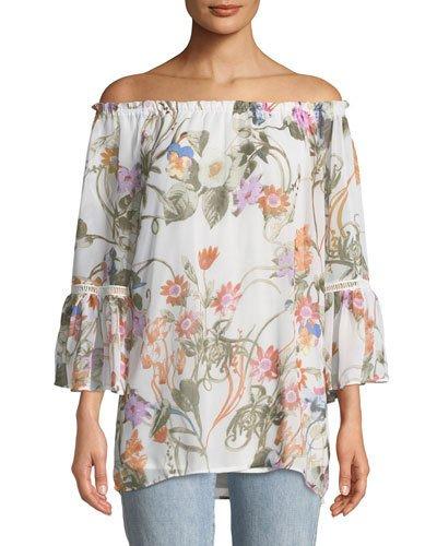 Off-the-shoulder Floral-print Blouse