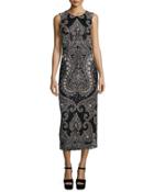 Sleeveless Embellished Column Gown, Black/slate