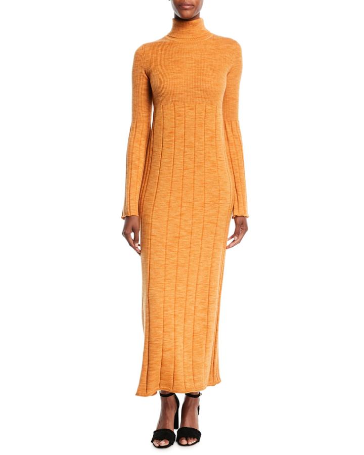 Clementine Space-dye Long Extrafine Wool Turtleneck Dress