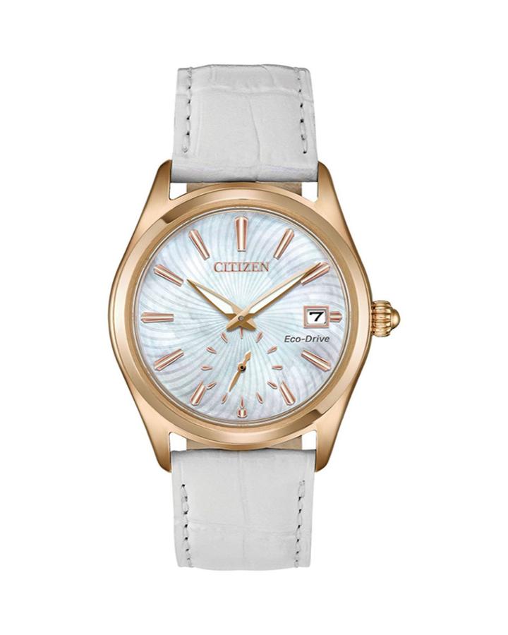 36mm Corso Date Watch W/ Leather Strap, White/rose
