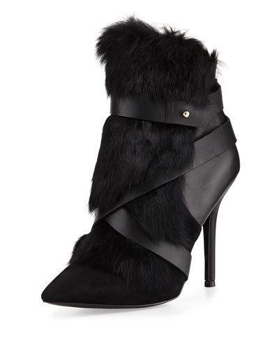 Knife Rabbit-fur Bootie, Black