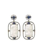 Silver Open Drop Earrings With Pave Diamonds, Kyanite & Rainbow