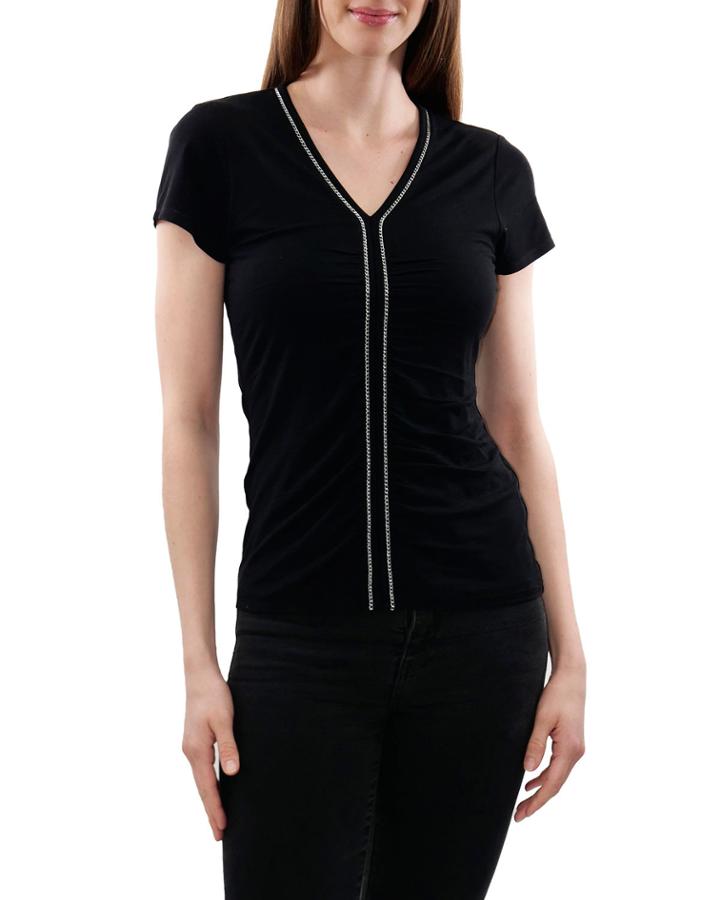 Knit Top With Ruched Front And Chain