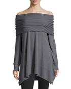 Off-the-shoulder Stretch-knit Tunic, Deep Gray