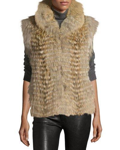Coyote-fur Stand-collar Vest, Beige