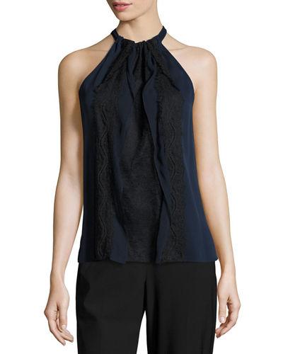 Monica Lace-trimmed Silk Halter Blouse