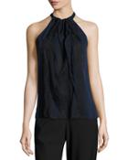 Monica Lace-trimmed Silk Halter Blouse