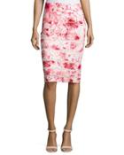 Mesh-inset Floral-print Pencil Skirt, Pink/white