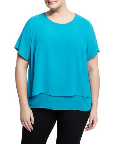Split-back Short-sleeve Top, Dark Blue,