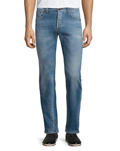 Five-pocket Faded Stretch Denim Jeans