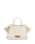 Jumbo Leather Snake-embossed Satchel Bag, Ivory