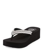 Hadassa Crystal Wedge Thong Sandal, Black/clear