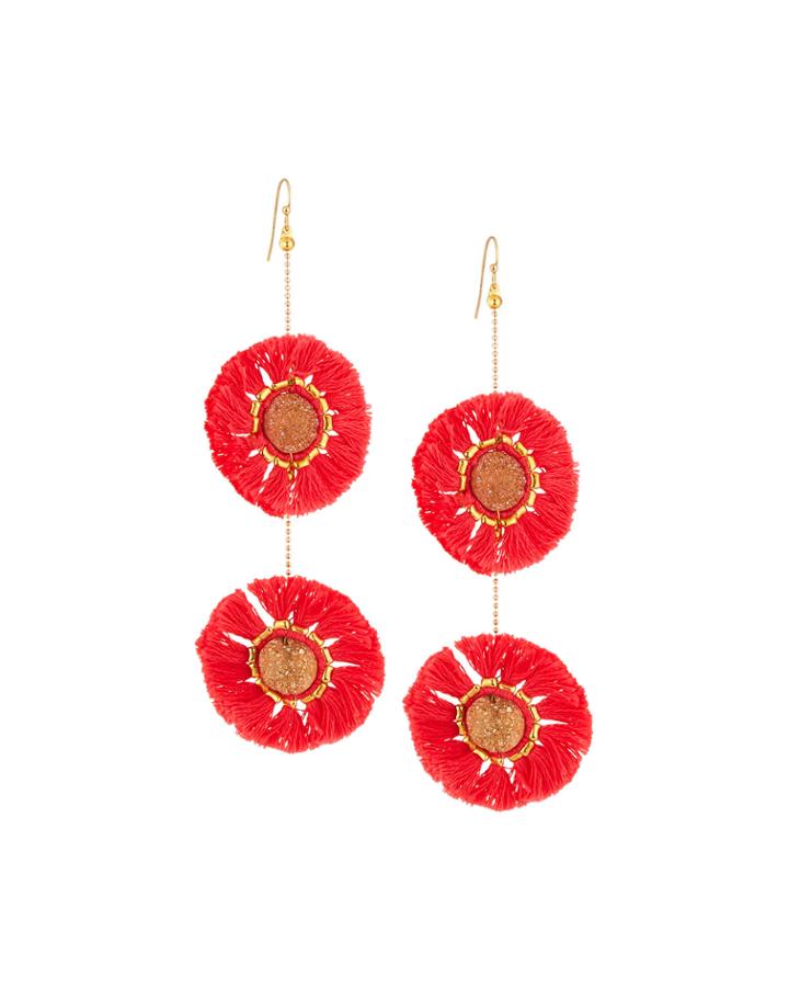 Double Fringe Circle Drop Earrings, Pink