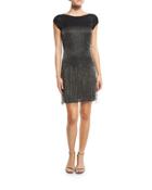 Cap-sleeve Beaded Fringe Cocktail Dress, Black