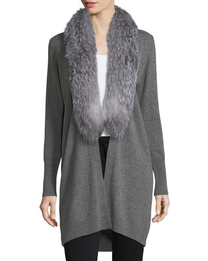 Luxury Oversized Cashmere Cardigan W/ Fox Fur Collar