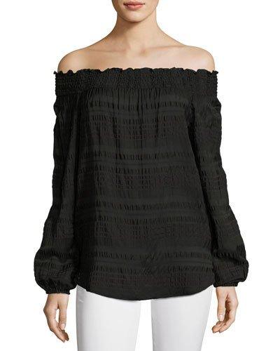 Smocked Off-the-shoulder Top, Black