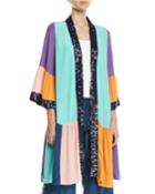 Nisha Colorblocked Sequin-trim Peplum-hem Kimono