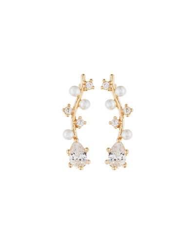 Golden Crystal & Pearly Crawler Earrings