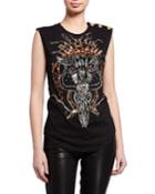 Tiger Embroidered 3-button Tank Top