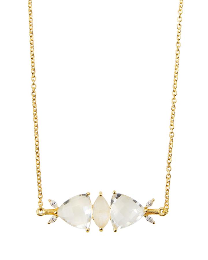 Mixed Stone Bar Pendant Necklace, White