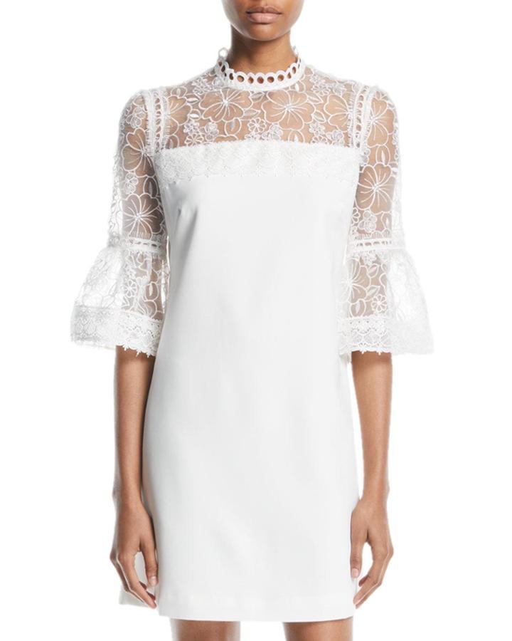 3/4-bell-sleeve Lace-yoke Dress