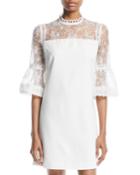 3/4-bell-sleeve Lace-yoke Dress