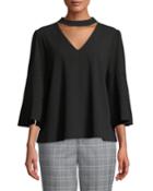 Choker-neck Flare-sleeve Crepe Blouse