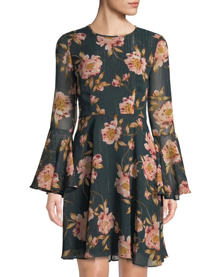 Crinkle Chiffon Metallic Floral Dress