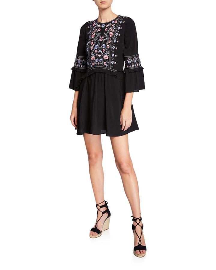 Floral Embroidered Ruffle A-line Dress