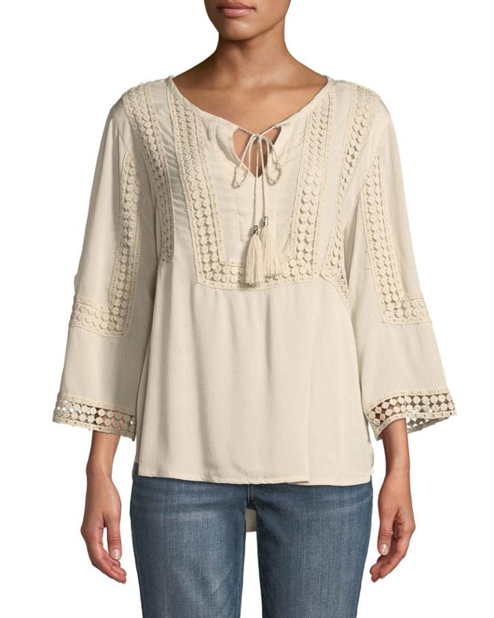 Miyo Crochet-trim Peasant Blouse