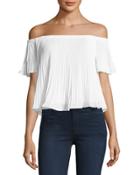 Off-the-shoulder Pleated-chiffon Top