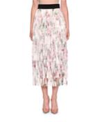 Fringed Rose-print A-line Tea-length