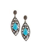 Marquise Turquoise, Moonstone & Diamond Drop Earrings