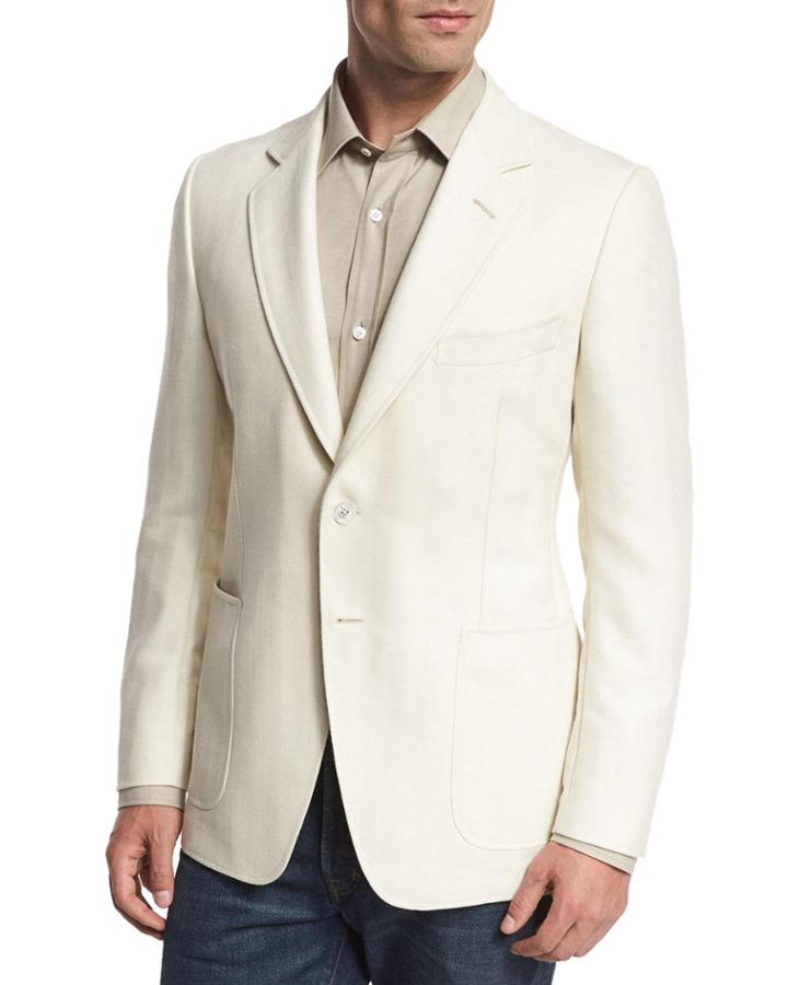 O'connor Base Herringbone Two-button Sport Coat, White