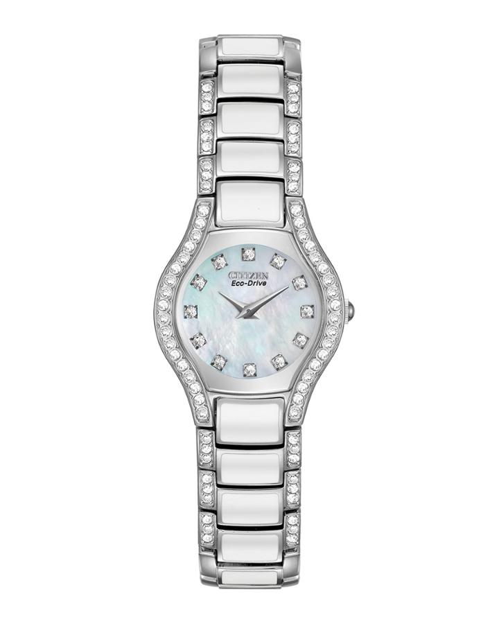22mm Eco-drive Bracelet Watch W/ Crystals