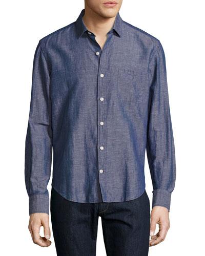 Melange Linen Sport Shirt, Blue/red