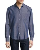Melange Linen Sport Shirt, Blue/red