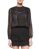 Layna Mixed-lace Top, Black