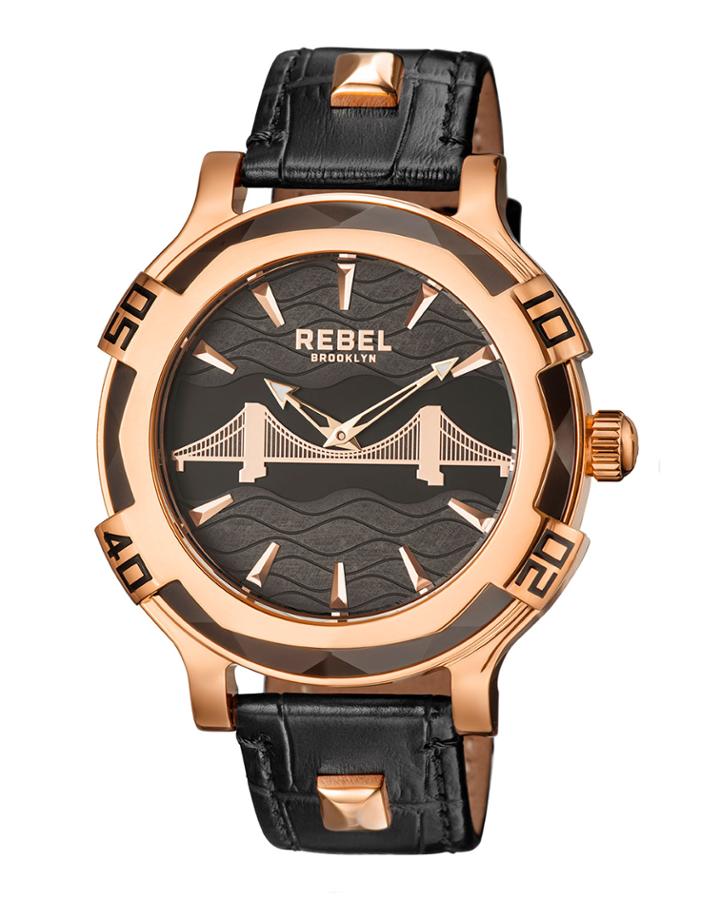 Men's 48mm Brooklyn Bridge Leather Watch, Rose/black